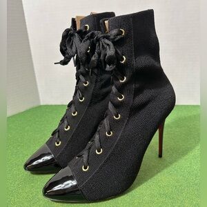 Christian Louboutin Frenchie 100 Black Lace Heel Ankle Boot Bootie Size 40